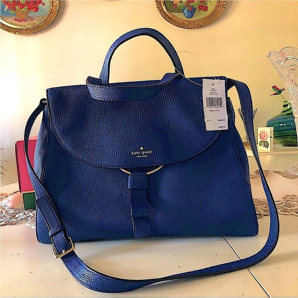 NWT KATE SPADE BLUE PEBBLED LEATHER Top Handle Bag JASPER CLARKE STREET SATCHEL
